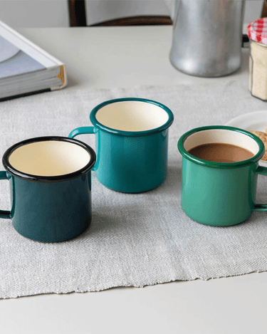 Teal Green Enamel Cup with Handle