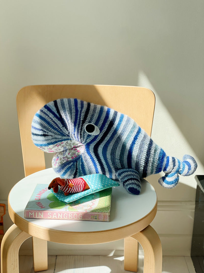 Handmade Knitted Whale with Liberty Details