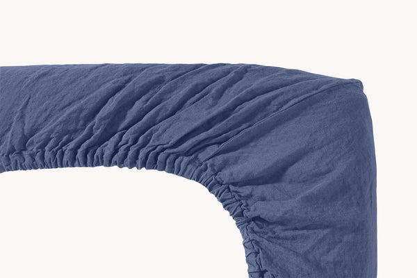 Linen Fitted Sheet, Junior in Atlantic Blue from Linge Particulier